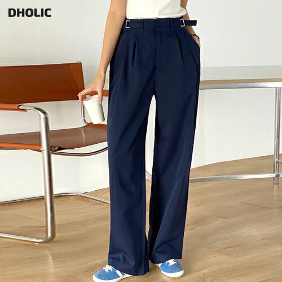 サイドベルトタックスラックス・t00498 レディース 【pt】 韓国ファッション ボトムス パンツ スラックス ロング丈 フルレングス ハイウエスト サイドベルト タック ワイド ストレート 無地 モード オフィスカジュアル 春 夏 カジュアル