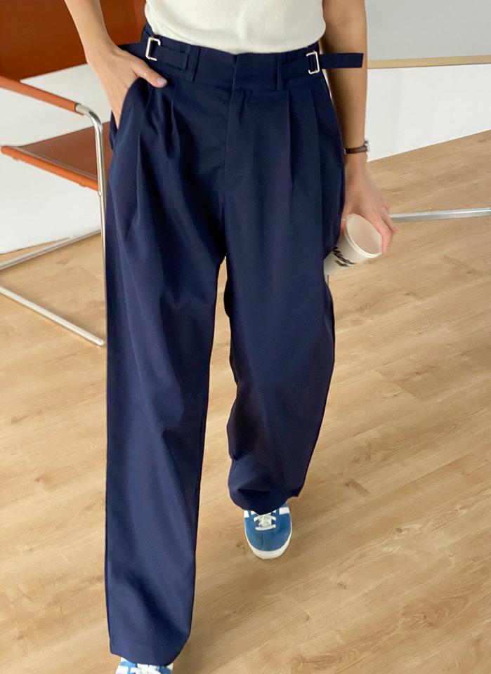 サイドベルトタックスラックス・t00498 レディース 【pt】 韓国ファッション ボトムス パンツ スラックス ロング丈 フルレングス ハイウエスト サイドベルト タック ワイド ストレート 無地 モード オフィスカジュアル 春 夏 カジュアル