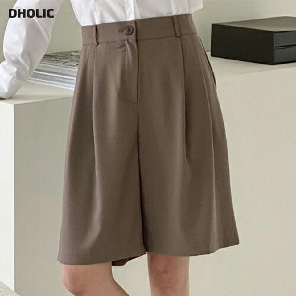 バックゴムタックハーフスラックス・p004642 レディース 【bl】 韓国ファッション ボトムス パンツ スラックス ハーフ丈 ハイウエスト バックウエストゴム タック ワイド ルーズフィット 無地 モード シンプル デイリー 春 夏 カジュアル MKT