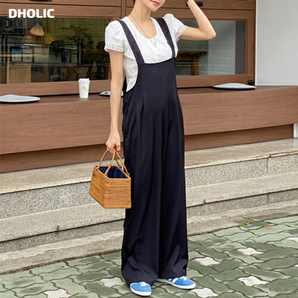 タックワイドオールインワン・r72219 レディース 【pt】 韓国ファッション オールインワン パンツ スクエアネック ノースリーブ タック ロング丈 フルレングス ワイド ポケット 無地 レイヤード キュート 大人 春 夏 カジュアル