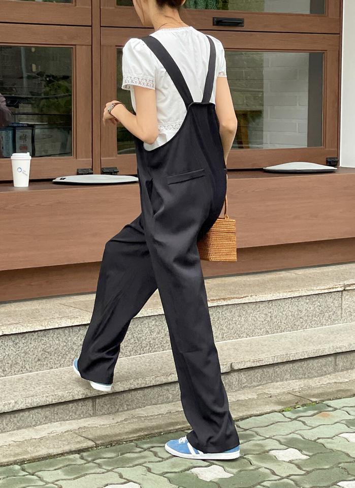 タックワイドオールインワン・r72219 レディース 【pt】 韓国ファッション オールインワン パンツ スクエアネック ノースリーブ タック ロング丈 フルレングス ワイド ポケット 無地 レイヤード キュート 大人 春 夏 カジュアル