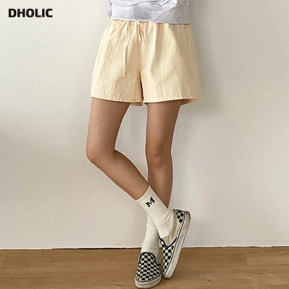 ドロストコットンショートパンツ・b00528 レディース 【pt】 韓国ファッション ボトムス パンツ ショート丈 ハイウエスト ドロスト ワイド コットン 綿100 無地 パステル キュート シンプル デイリー 大人カジュアル 春 夏 カジュアル