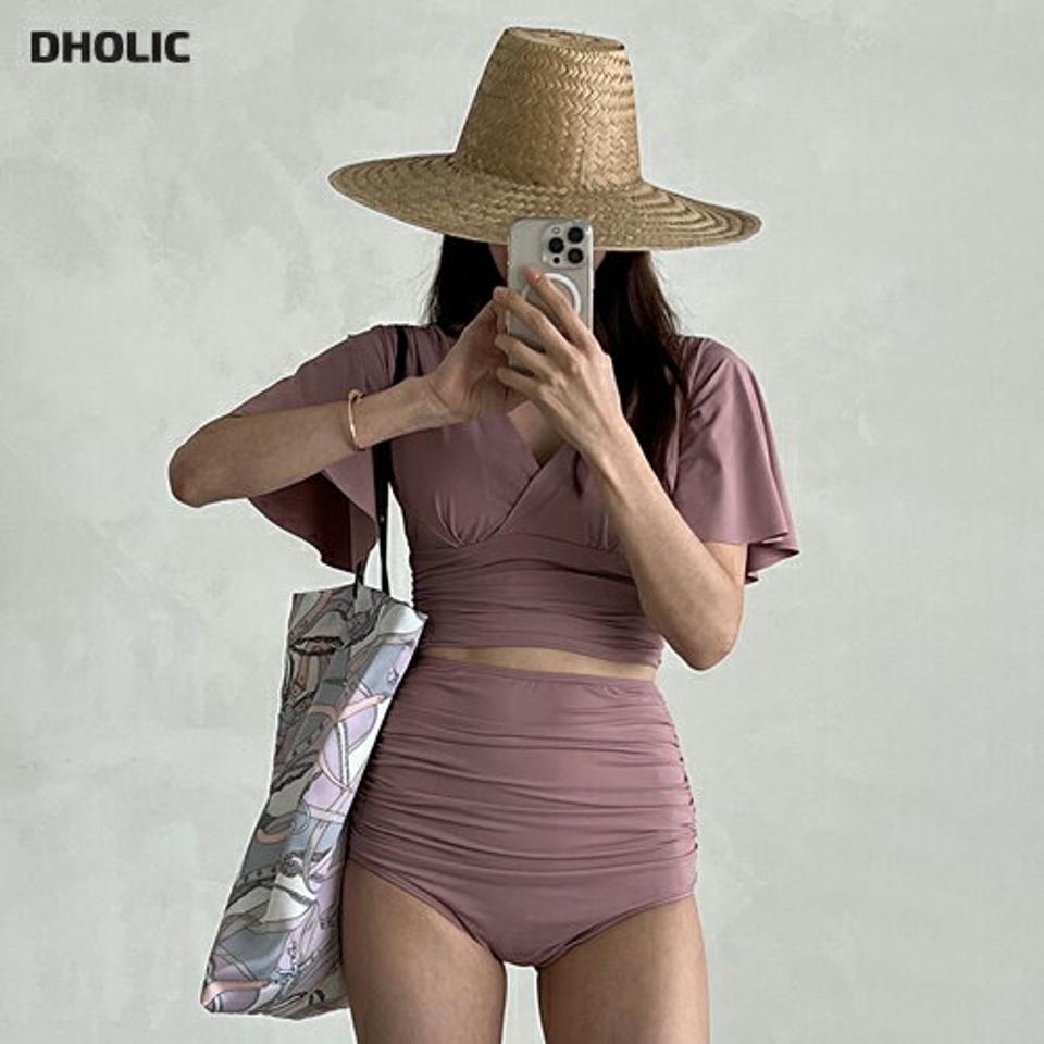 カップ付フレアスリーブギャザービキニ・p004655 レディース 【bw】 韓国ファッション 水着 スイムウェア ビキニ セット バントゥビキニ カシュクール 半袖 フレアスリーブ ギャザー パンツ 三角 ハイウエスト 体型カバー 海 カジュアル MKT