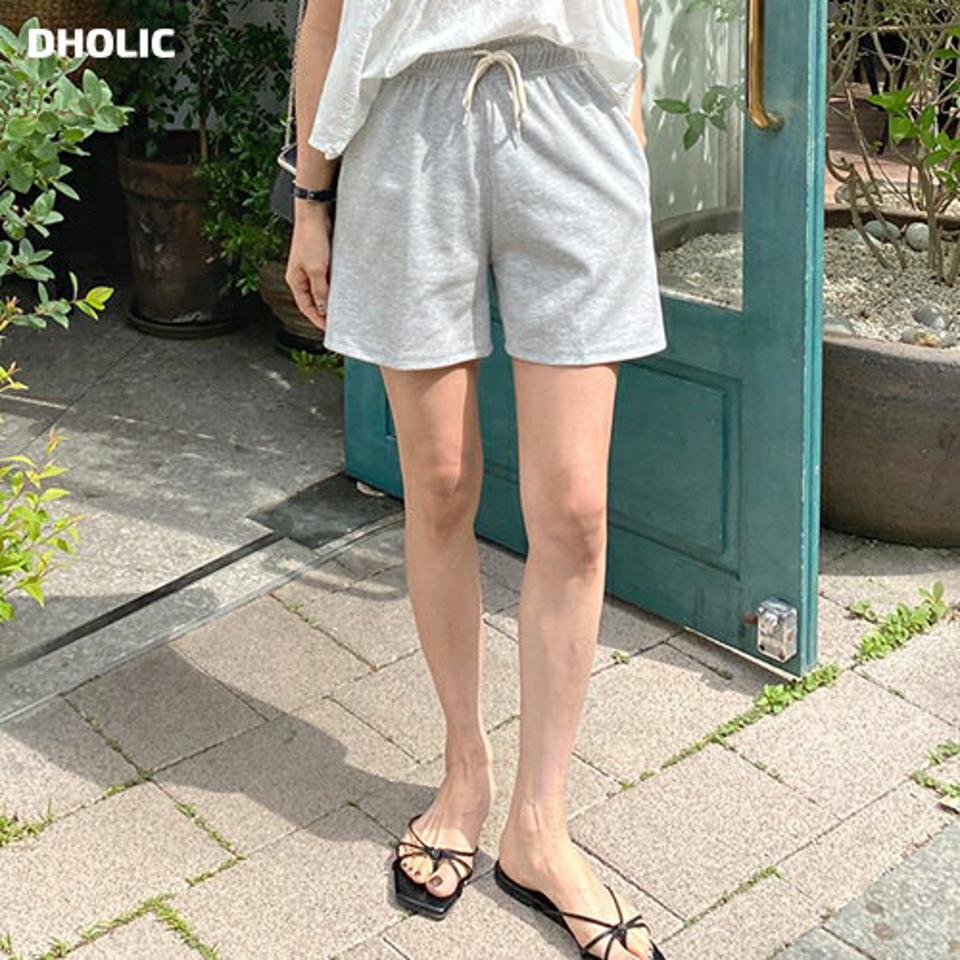 ストリング付スウェットハーフパンツ・t00738 レディース 【pt】 韓国ファッション ボトムス パンツ裏地 ハーフ丈 ハイウエスト ストリング付 スウェット ワイド コットン ストラップ 無地 シンプル ベーシック デイリー 春 夏 カジュアル