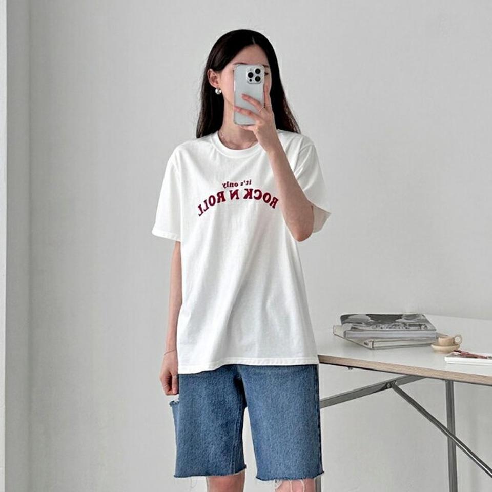 【4DAY限定SALE】ROCK N ROLL配色Tシャツ・p004966 レディース 【tops】 韓国ファッション トップス Tシャツ ロゴT ロゴ ラウンドネック 半袖 ショート 股丈 レタリング 英字 配色 ルーズフィット コットン 綿100 シンプル ベーシック デイリー 春 夏 カジュアル MKT