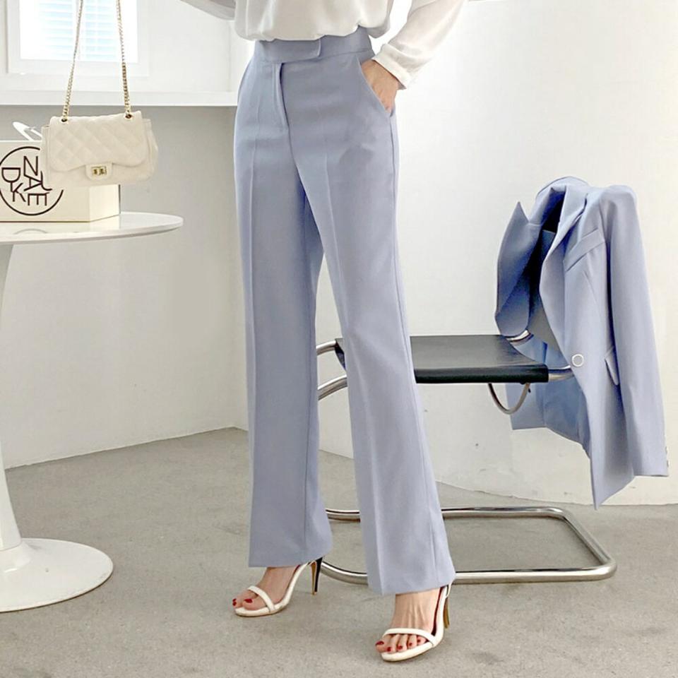ストレートスラックス・p004923 レディース 【pt】 韓国ファッション ボトムス パンツ スラックス ロング丈 ハイウエスト フルレングス ポケット ストレート 無地 パステル モード オフィスカジュアル 上品 春 秋 カジュアル MKT