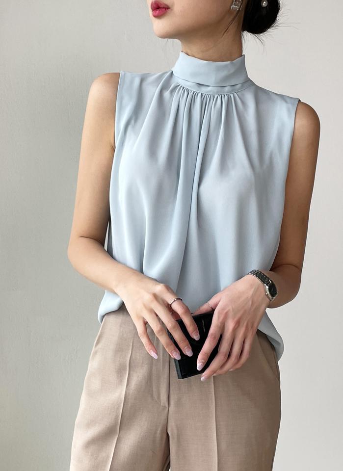 【4DAY限定SALE】≪人気商品再入荷≫リボンギャザーノースリーブ・b01097 レディース【tops】 韓国ファッション トップス リボンネック ストラップ リボン ノースリーブ 股丈 ナチュラルライン ギャザー 無地 オフィスカジュアル モード フェミニン 春 夏 カジュアル