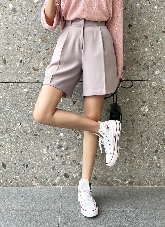 ワンタックハーフスラックス・t01132 レディース 【pt】 韓国ファッション ボトムス パンツ スラックス ハーフ丈 ハイウエスト ワンタック ワイド 無地 モード オフィスカジュアル 大人 シンプル デイリー 春 夏 カジュアル