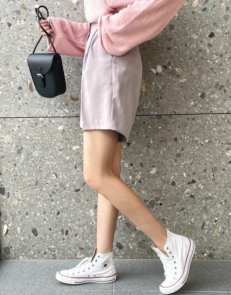 ワンタックハーフスラックス・t01132 レディース 【pt】 韓国ファッション ボトムス パンツ スラックス ハーフ丈 ハイウエスト ワンタック ワイド 無地 モード オフィスカジュアル 大人 シンプル デイリー 春 夏 カジュアル