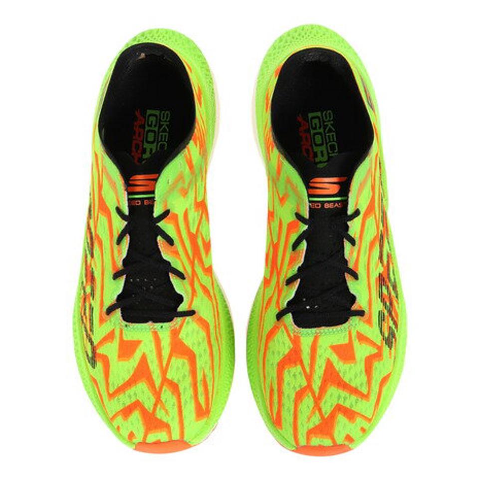 スケッチャーズ（SKECHERS）（メンズ）ランニングシューズ ゴー ラン スピード ビースト グリーン 246062-GROR スニーカー マラソン レース クッション 軽量