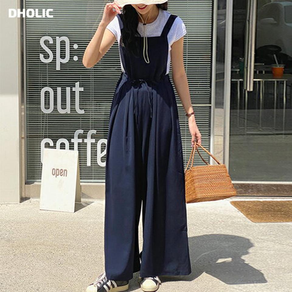 ドロストノースリオールインワン・b72268 レディース 【pt】 韓国ファッション オールインワン パンツ ロング丈 フルレングス スクエアネック ノースリーブ ドロスト ワイド ルーズフィット 無地 モード キュート 春 夏 カジュアル