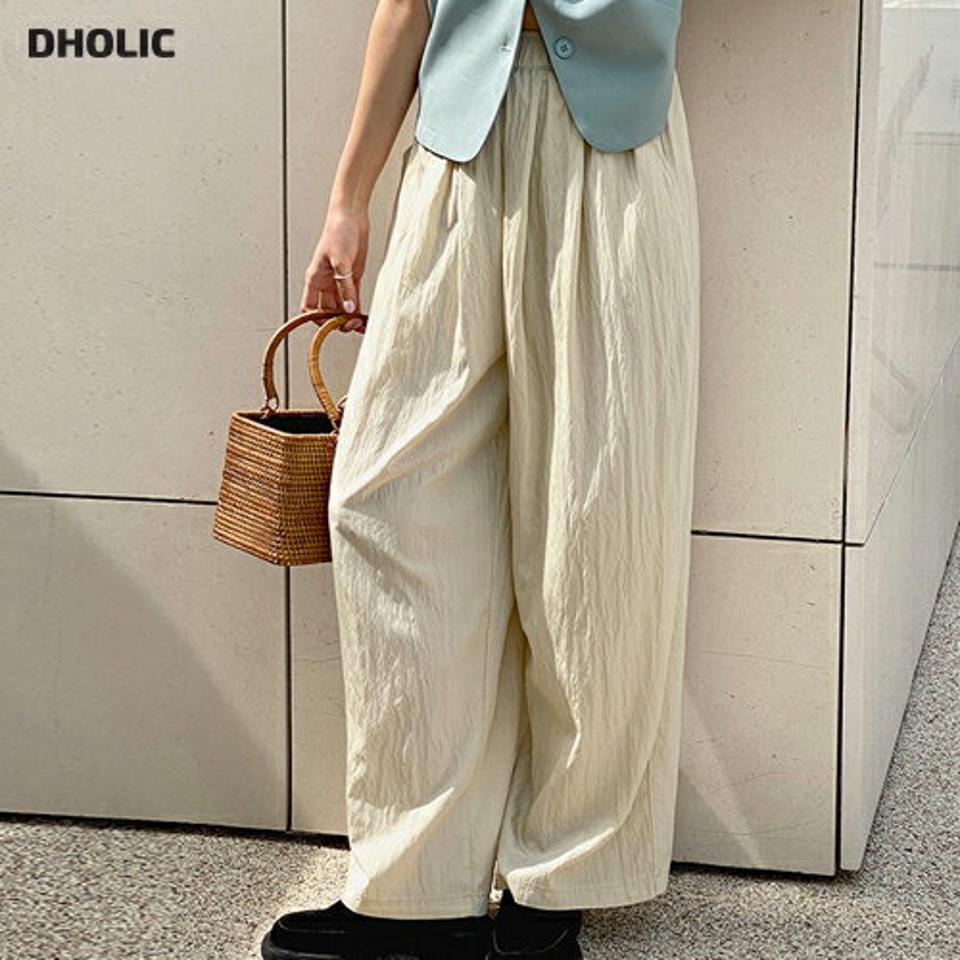 イージーワイドパンツ・r72253 レディース 【pt】 韓国ファッション ボトムス パンツ ロング丈 フルレングス ハイウエスト イージー ウエストゴム ワイド オーバーフィット 無地 レトロ カラバリ デイリー 春 夏 カジュアル