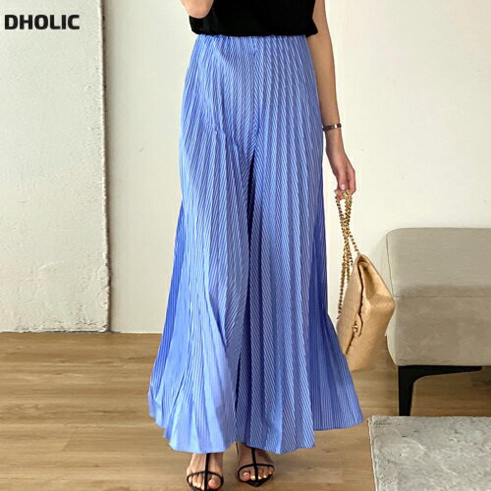 ストライプフレアパンツ・t72252 レディース 【pt】 韓国ファッション ボトムス パンツ ロング丈 フルレングス ハイウエスト ストライプ フレア ルーズフィット ワイド プリーツ 無地 ガーリー ラブリー 春 夏 カジュアル
