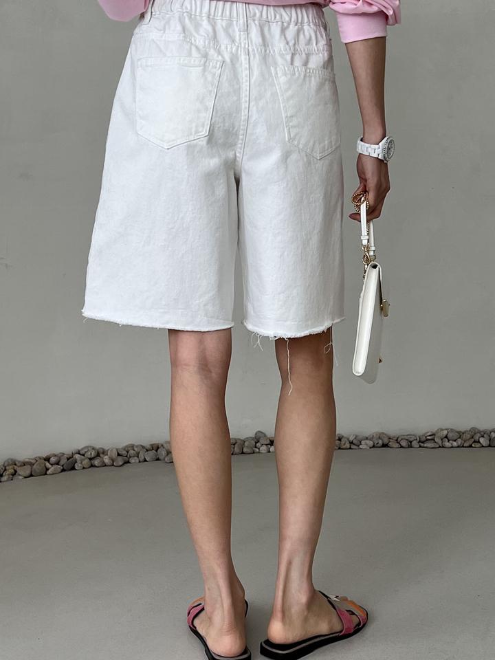 フレイドワイドハーフパンツ・p004929 レディース 【pt】 韓国ファッション ボトムス パンツ ハーフ丈 ハイウエスト フレイド カットオフ ワイド ルーズフィット コットン 綿100 無地 大人カジュアル レトロ 春 夏 カジュアル MKT