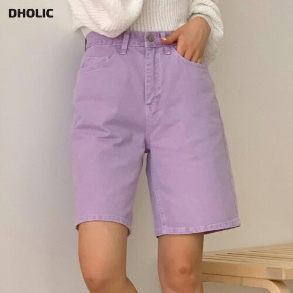 コットンハーフパンツ・p004910 レディース 【pt】 韓国ファッション ボトムス パンツ ハーフ丈 ハイウエストステッチ ストレート ルーズフィット コットン 綿100 無地 カラフル パステル 大人カジュアル レトロ 春 夏 カジュアル MKT