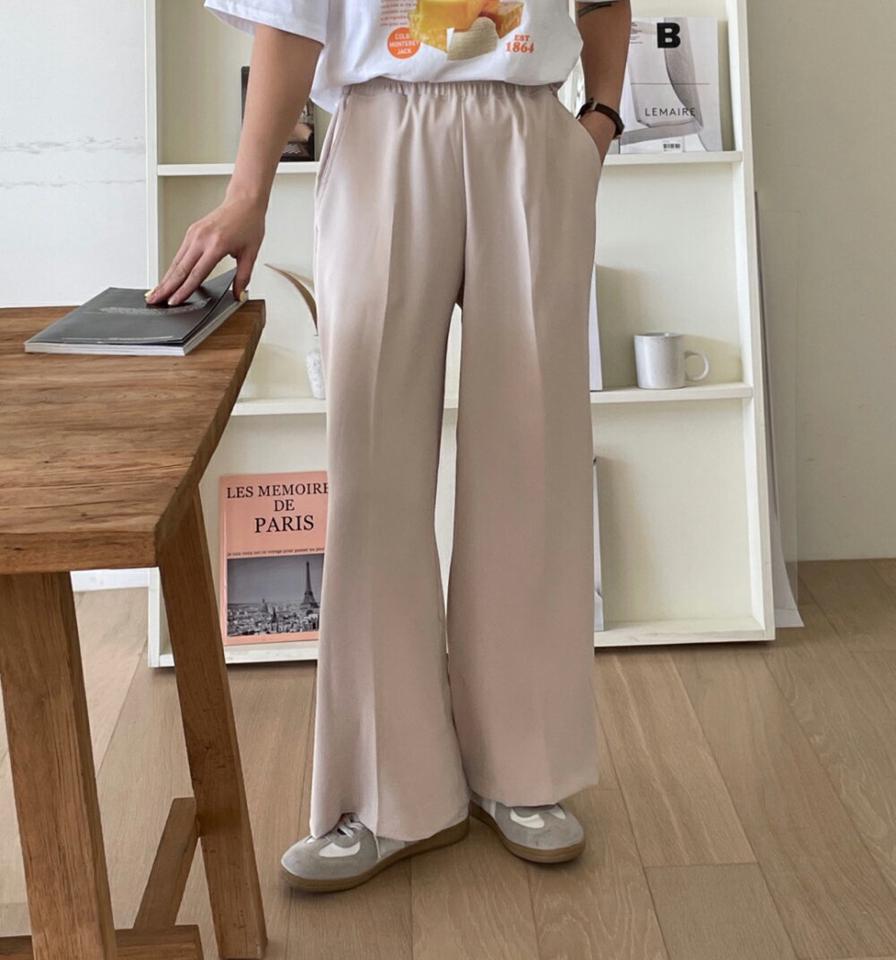 ウエストゴムワイドスラックス・p005093 レディース 【pt】 韓国ファッション ボトムス パンツ スラックス ロング丈 フルレングス ハイウエスト ウエストゴム ワイド ストレート 無地 シンプル ベーシック デイリー 大人 春 夏 秋 カジュアル MKT