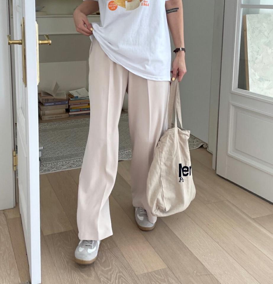 ウエストゴムワイドスラックス・p005093 レディース 【pt】 韓国ファッション ボトムス パンツ スラックス ロング丈 フルレングス ハイウエスト ウエストゴム ワイド ストレート 無地 シンプル ベーシック デイリー 大人 春 夏 秋 カジュアル MKT