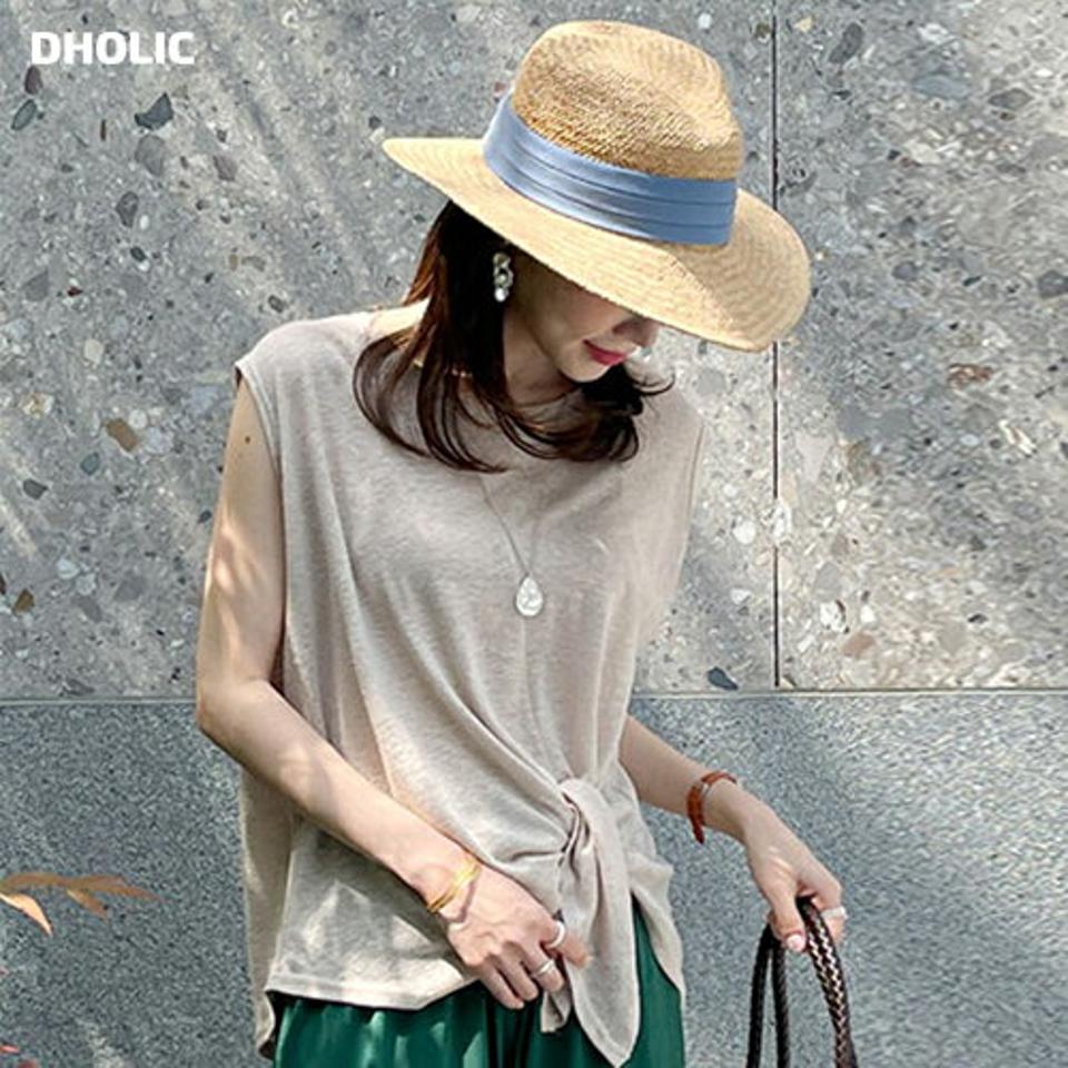 2WAYリネン混ノースリーブ・t00788 レディース 【tops】 韓国ファッション トップス ラウンドネック ノースリーブ 股丈 2WAY リネン混 ツイスト ルーズフィット ゆったり 無地 モード お出かけ 大人カジュアル 春 夏 カジュアル