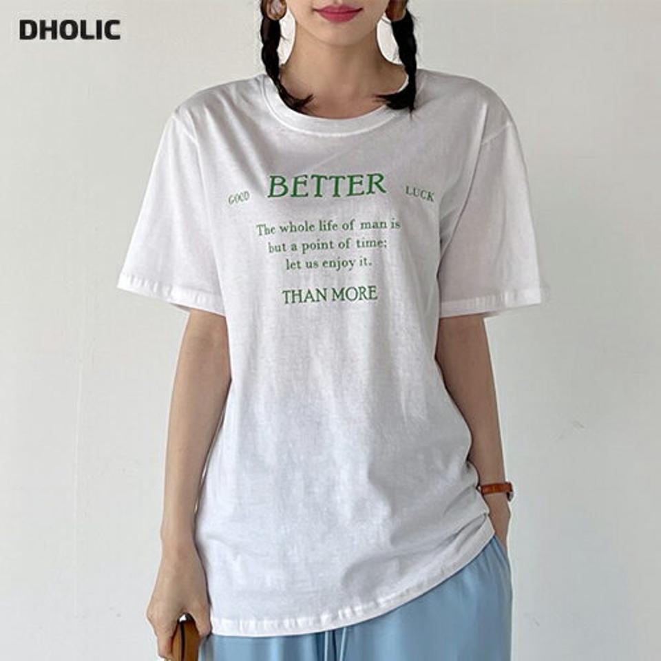BETTERラウンド半袖Tシャツ・00792 レディース 【tops】 韓国ファッション トップス Tシャ ロゴT ロゴ ラウンドネック 半袖 ミドル丈 レタリング 英字 英文 プリント ルーズフィット ゆったり コットン 綿100 シンプル デイリー 春 夏 カジュアル