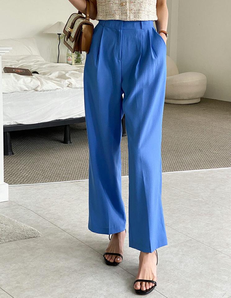 ツータックワイドスラックス・t00634 レディース 【pt】 韓国ファッション ボトムス パンツ ロング丈 ハイウエスト ツータック ワイド ルーズフィット ポケット ストレート 無地 オフィスカジュアル モード カラフル 春 夏 カジュアル