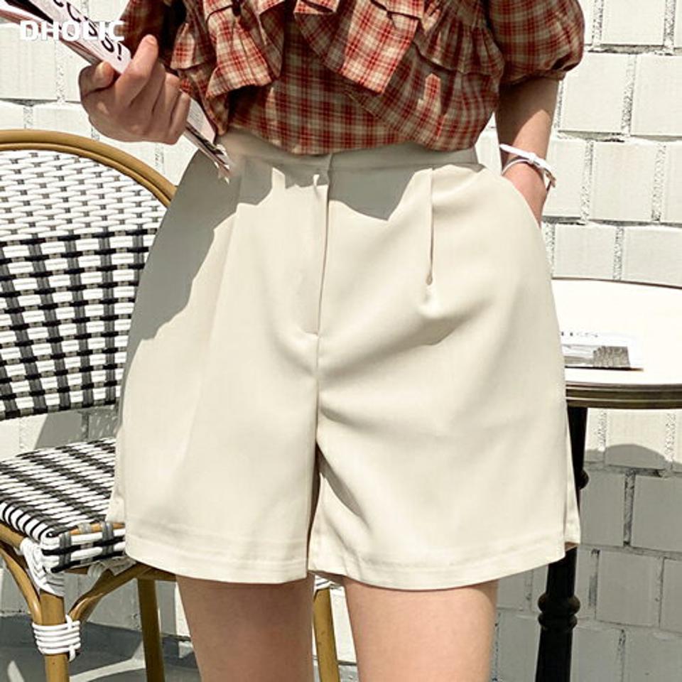 ワンタックショートパンツ・t00635 レディース 【pt】 韓国ファッション ボトムス パンツ ショート丈 ハイウエスト ワンタック ワイド サイドポケット 無地 シンプル モード 大人カジュアル お出かけ 春 夏 カジュアル