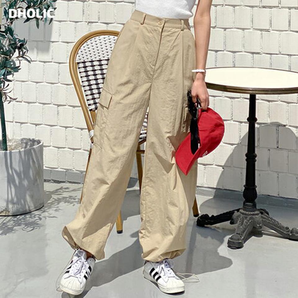 2WAYナイロンカーゴパンツ・t00636 レディース 【pt】 韓国ファッション ボトムス パンツ ロング丈 ハイウエスト カーゴポケット ストレート ジョガー 2WAY ナイロン 無地 ルーズ ストリート 大人カジュアル 春 夏 秋 カジュアル
