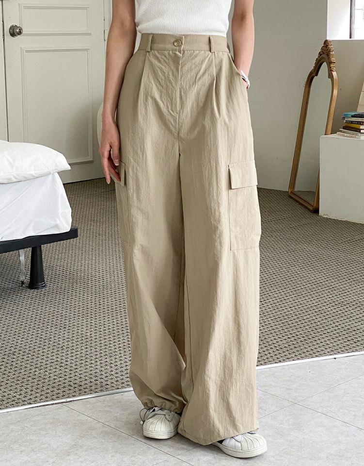 2WAYナイロンカーゴパンツ・t00636 レディース 【pt】 韓国ファッション ボトムス パンツ ロング丈 ハイウエスト カーゴポケット ストレート ジョガー 2WAY ナイロン 無地 ルーズ ストリート 大人カジュアル 春 夏 秋 カジュアル