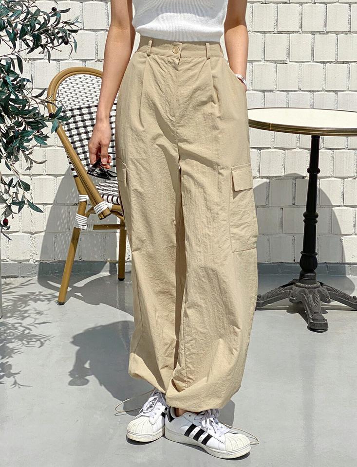 2WAYナイロンカーゴパンツ・t00636 レディース 【pt】 韓国ファッション ボトムス パンツ ロング丈 ハイウエスト カーゴポケット ストレート ジョガー 2WAY ナイロン 無地 ルーズ ストリート 大人カジュアル 春 夏 秋 カジュアル