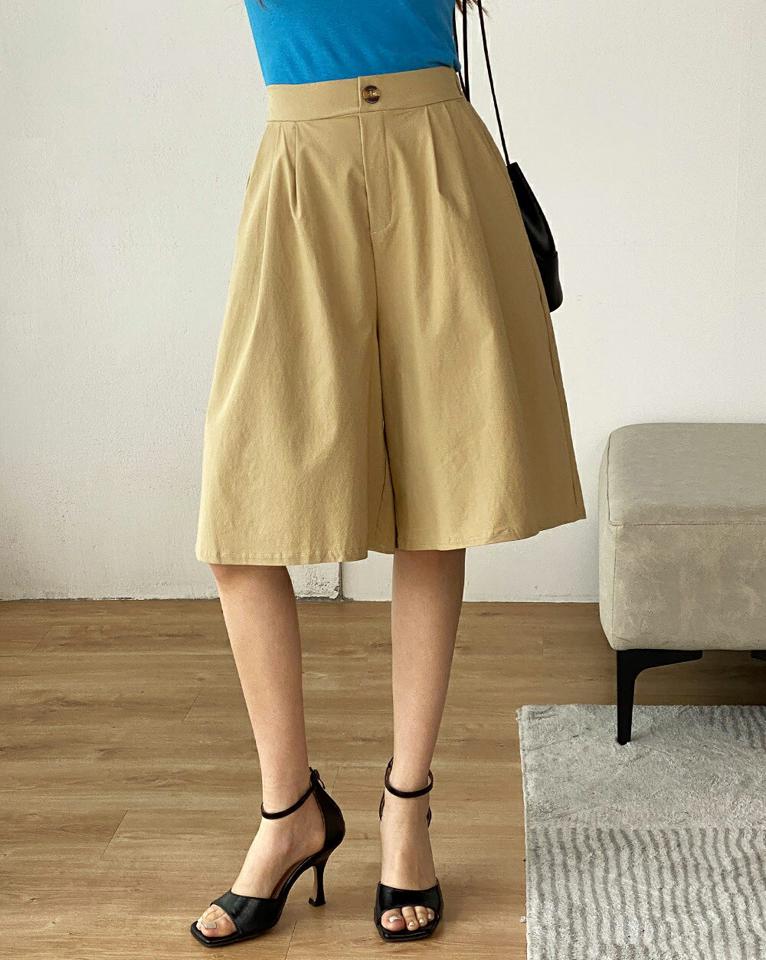 バックゴムタックハーフパンツ・r00698 レディース 【pt】 韓国ファッション パンツ ボトムス ハーフパンツ ワイド ハイウエスト バックゴム 楽ちん お出かけ レジャー 行楽 大人 カジュアル ツータック 春 夏 カジュアル