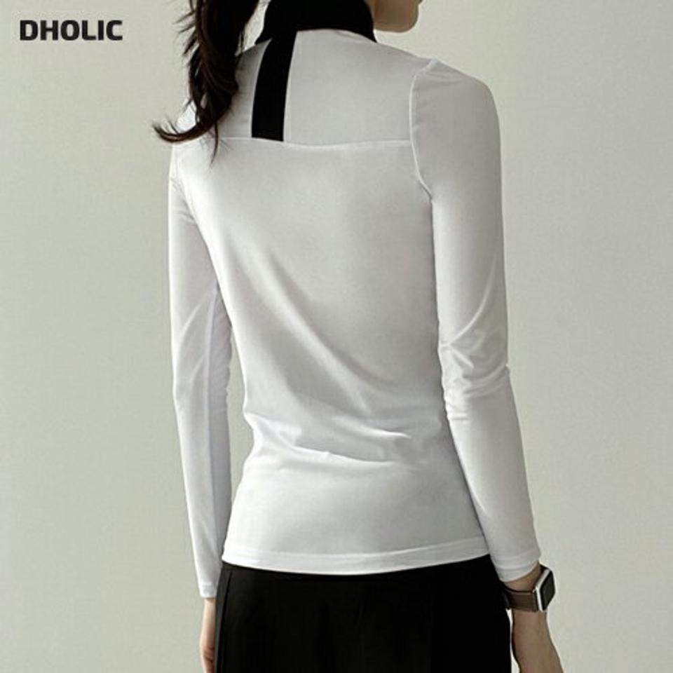 配色カラースリム長袖ポロシャツ・p005031 レディース 【tops】 韓国ファッション トップス ポロシャツ カラーネック 長袖 ショート丈 ハーフボタン 配色 スリムフィット タイト 細身 無地 スポーツ ゴルフウェア GOLFWEAR カジュアル MKT