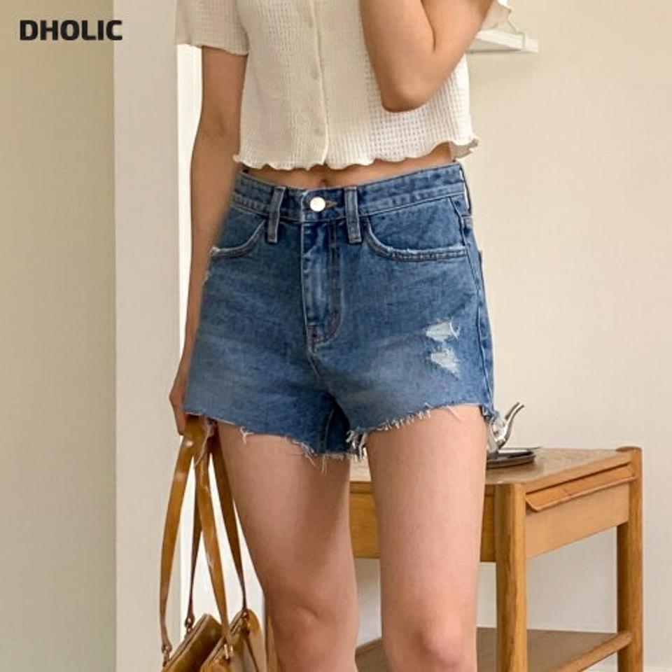 カットオフショートデニムパンツ・p004918 レディース 【pt】 韓国ファッション ボトムス パンツ デニムパンツ ショート丈 デニム ハイウエスト カットオフ スリムフィット ウォッシュ コットン ストリート デイリー 春 夏 カジュアル MKT
