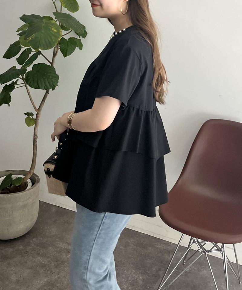 えりパールフリルレイヤードTシャツ