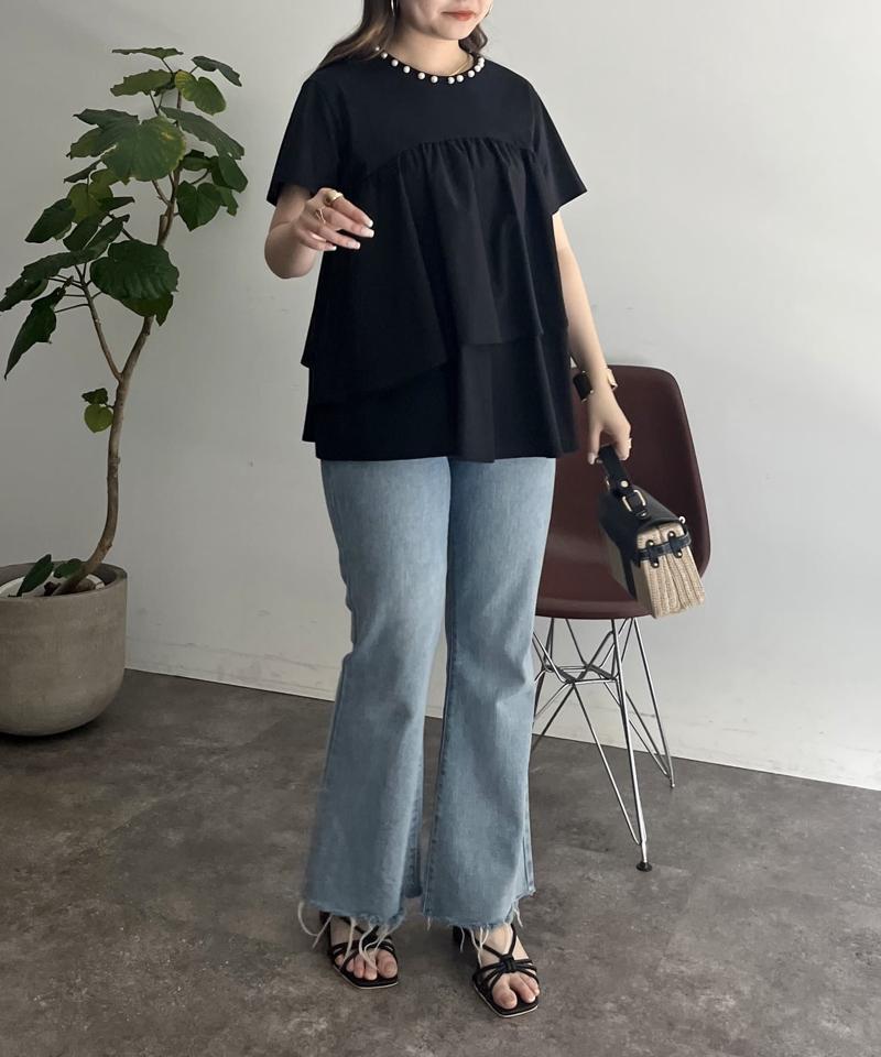 えりパールフリルレイヤードTシャツ