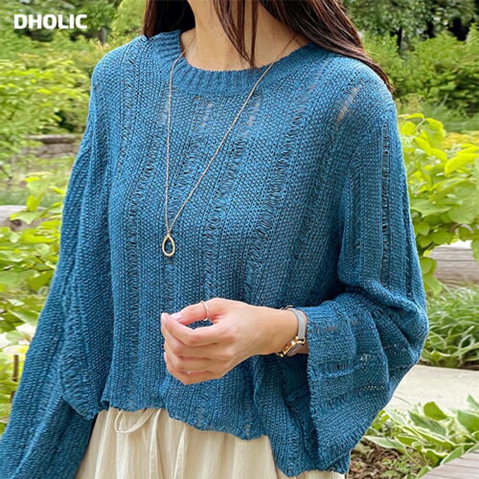 シアークロップドルーズニット・t01155 レディース 【tops】 韓国ファッション トップス ニット ラウンドネック 長袖 クロップド シアー 透け感 ルーズフィット オーバーフィット ラフ ストリート 大人 春 夏 カジュアル