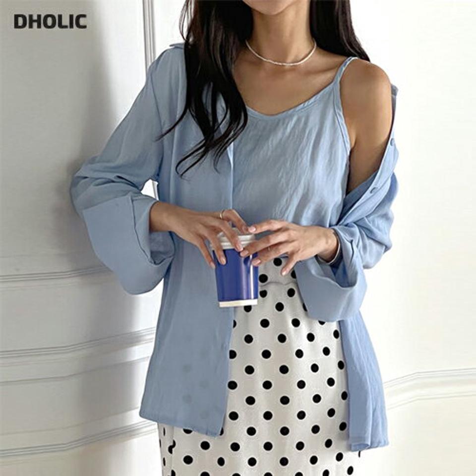 クロップドキャミ&ボクシーシャツSET・t01156 レディース 【tops】 韓国ファッション アンサンブル キャミソール Vネック クロップド シャツ カラーネック 長袖 ルーズフィット ボクシー レーヨン混 無地 パステル デイリー 春 夏 カジュアル