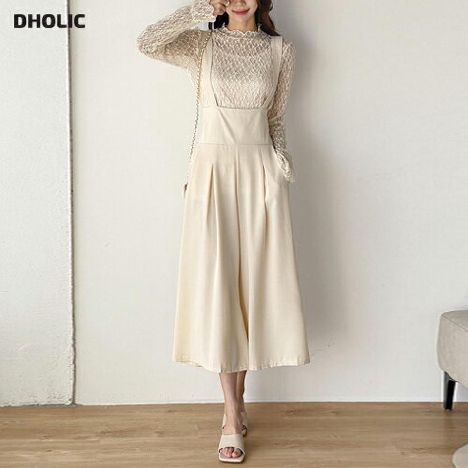 サスペンダーフレアオールインワン・t00743 レディース 【pt】 韓国ファッション オールインワン パンツ クロップド丈 ノースリーブ サスペンダー フレア Aライン タック コットン混 ポケット 無地 レイヤード フェミニン 春 夏 カジュアル