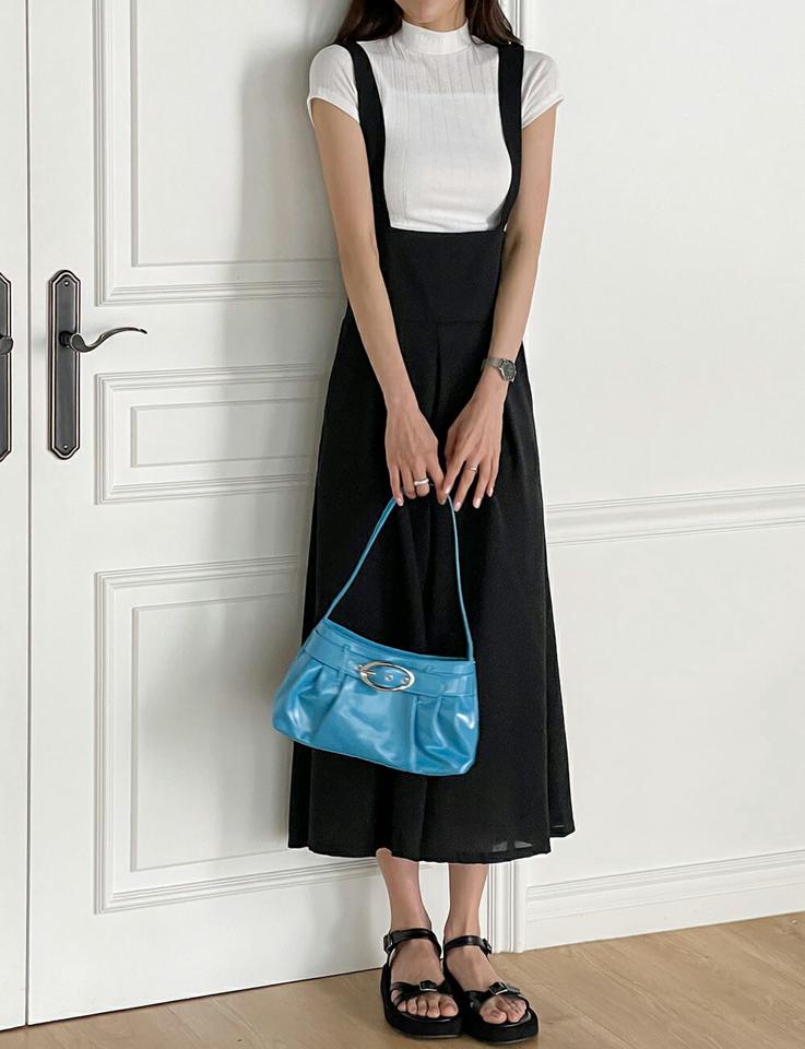 サスペンダーフレアオールインワン・t00743 レディース 【pt】 韓国ファッション オールインワン パンツ クロップド丈 ノースリーブ サスペンダー フレア Aライン タック コットン混 ポケット 無地 レイヤード フェミニン 春 夏 カジュアル