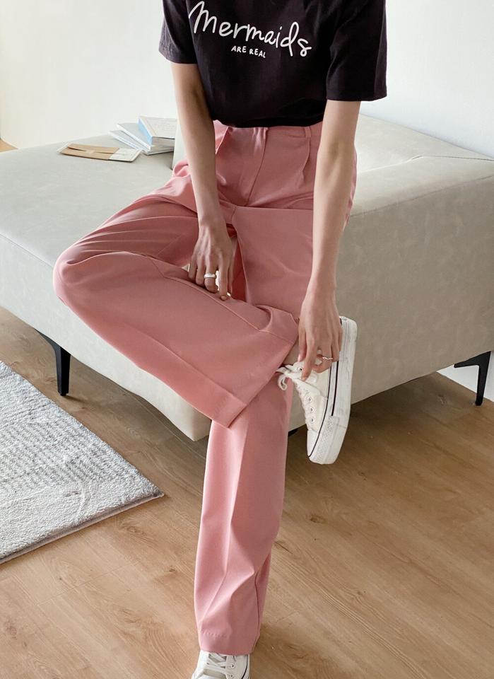 2TYPEワンタックスラックス・t00747 レディース 【pt】 韓国ファッション ボトムス パンツ ロング丈 フルレングス ハイウエスト ポケット ワンタック ワイド ルーズフィット 無地 オフィスカジュアル カラバリ パステル 春 夏 カジュアル