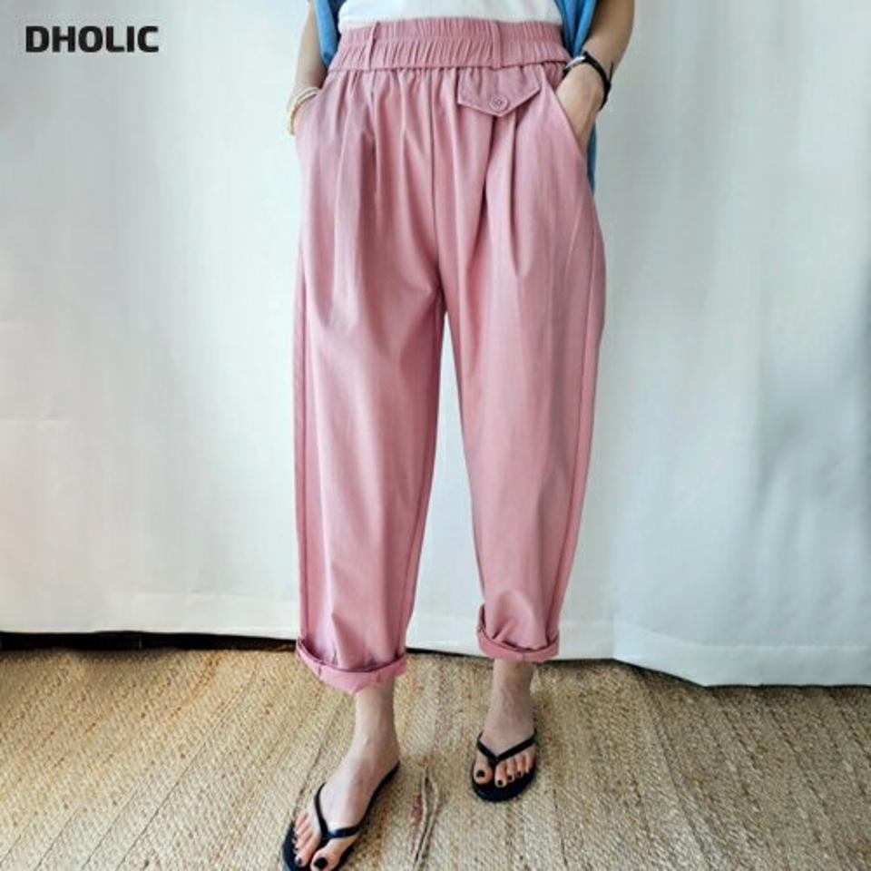 フラップイージーテーパードパンツ・p005101 レディース 【pt】 韓国ファッション ボトムス パンツ ロング丈 ハイウエスト イージー テーパード フラップポケット タック ストレート 無地 パステル シンプル デイリー 春 夏 カジュアル MKT