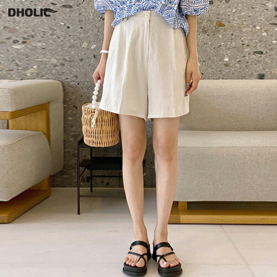 リネン混イージーショートパンツ・t00876 レディース 【pt】 韓国ファッション ボトムス パンツ ショート丈 ハイウエスト イージー バックウエストゴム リネン混 ワイド 無地 モノトーン シンプル デイリー 春 夏 カジュアル