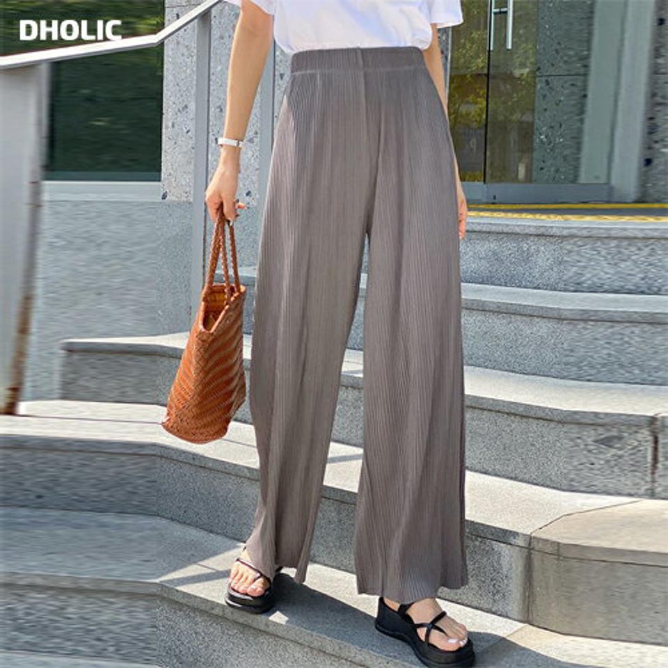 プリーツワイドパンツ・t00879 レディース 【pt】 韓国ファッション ボトムス パンツ ロング丈 フルレングス ハイウエスト プリーツ ワイド ルーズフィット イージー ウエストゴム 無地 デイリー 春 夏 カジュアル