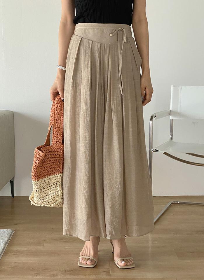 リボンワイドフレアパンツ・t00880 レディース 【pt】 韓国ファッション ボトムス パンツ ロング丈 ハイウエスト リボン ストラップ ギャザー フレア ワイド ルーズ レーヨン混 無地 パステル デイリー 春 夏 カジュアル