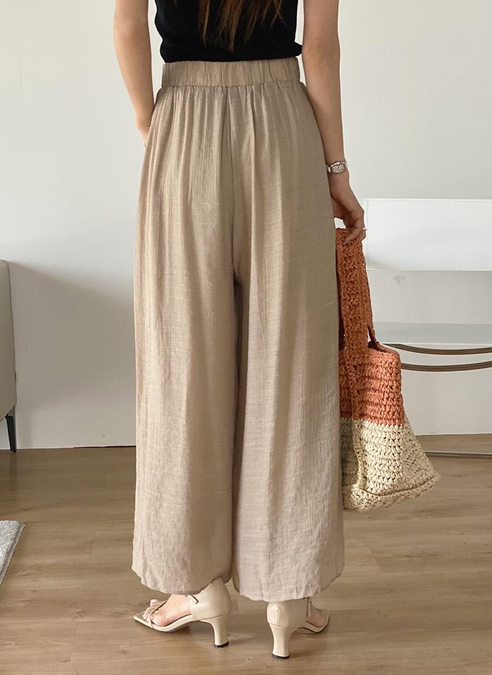 リボンワイドフレアパンツ・t00880 レディース 【pt】 韓国ファッション ボトムス パンツ ロング丈 ハイウエスト リボン ストラップ ギャザー フレア ワイド ルーズ レーヨン混 無地 パステル デイリー 春 夏 カジュアル