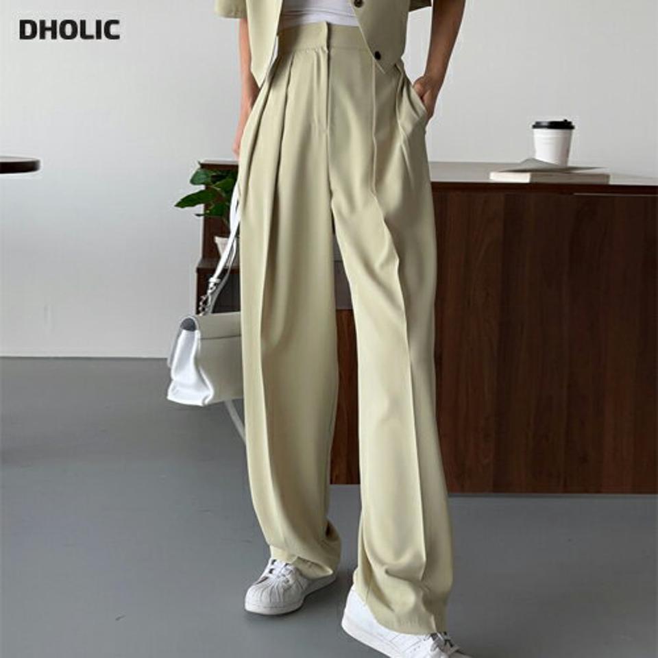 ハイウエストスラックス・p005378 レディース 【pt】 韓国ファッション ボトムス パンツ スラックス ロング丈 フルレングス ハイウエスト タック ワイド ルーズフィット 無地 オフィスカジュアル モード 春 夏 カジュアル MKT