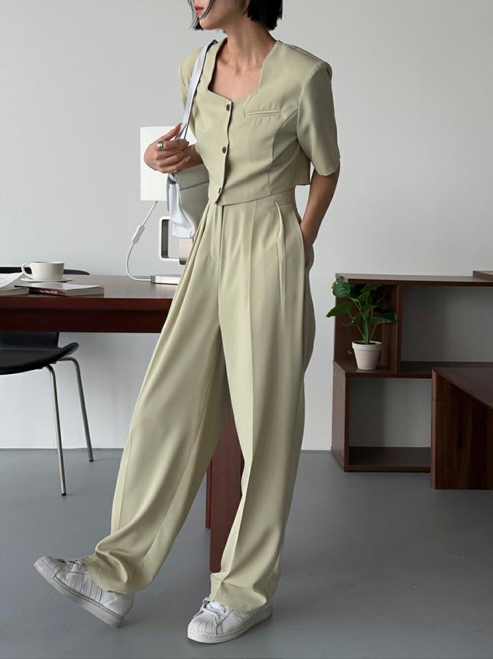 ハイウエストスラックス・p005378 レディース 【pt】 韓国ファッション ボトムス パンツ スラックス ロング丈 フルレングス ハイウエスト タック ワイド ルーズフィット 無地 オフィスカジュアル モード 春 夏 カジュアル MKT