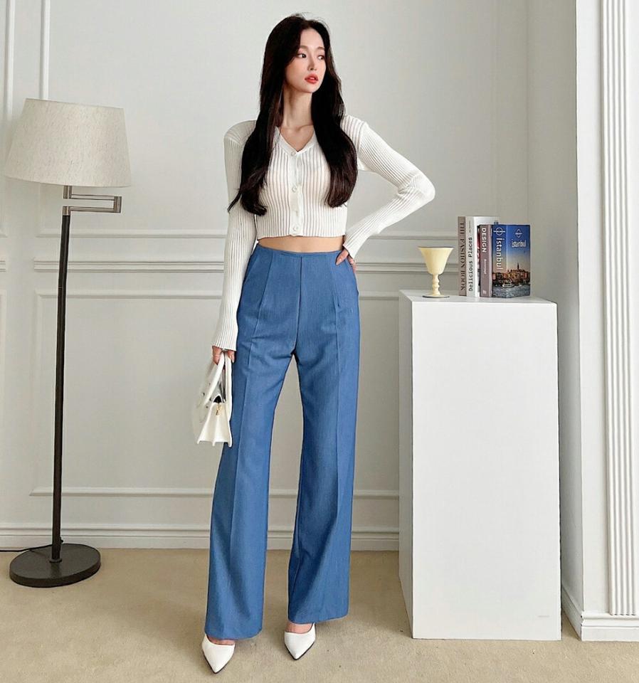 ダーツデニムストレートパンツ・p005389 レディース 【pt】 韓国ファッション ボトムス パンツ デニムパンツ デニム ロング丈 フルレングス ダーツ ストレート ルーズ レーヨン混 無地 シンプル デイリー 春 夏 カジュアル MKT