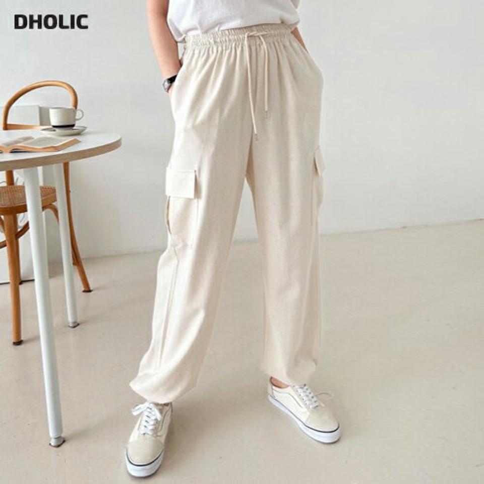2WAYリネン混カーゴパンツ・p005236 レディース 【pt】 韓国ファッション ボトムス パンツ ロング丈 ハイウエスト ドロストネック 2WAY ジョガー ストレート カーゴポケット リネン混 無地 ストリート Y2K 春 夏 カジュアル MKT