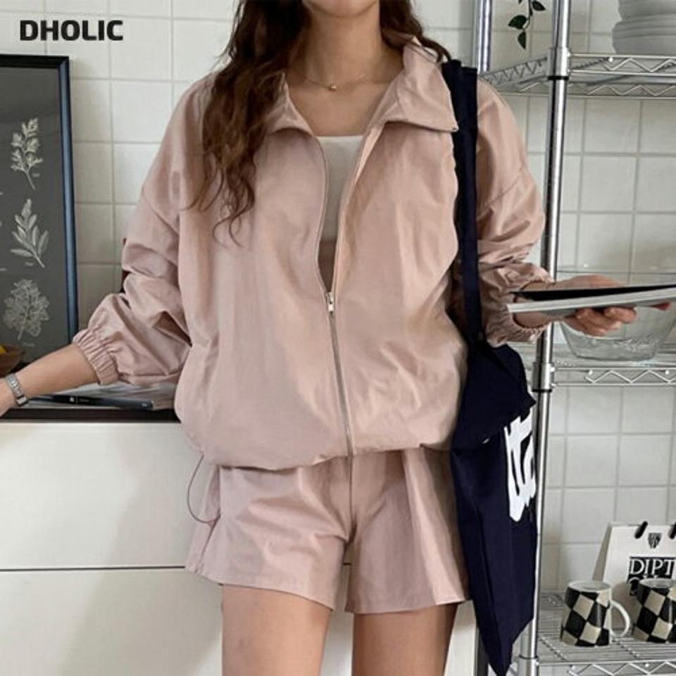 ドローコードジャンパー&ショートパンツSET・p005095 レディース 【pt】 韓国ファッション セットアップ ジャンパー ハイネック 長袖 ドローコード ルーズフィット パンツ ショート丈 ワイド ナイロン 無地 スポーツ 運動 春 夏 カジュアル MKT