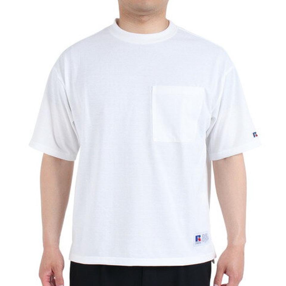 【20%OFFクーポン対象!8/10まで】ラッセル(RUSSELL)(メンズ)半袖Tシャツ メンズ コットンライク ポケット RBM23S0009 WHT