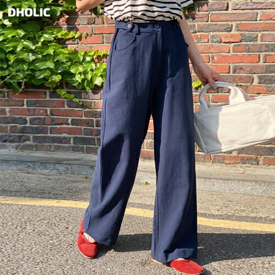 ボタンコットンワイドパンツ・t00608 レディース 【pt】 韓国ファッション ボトムス パンツ ロング丈 フルレングス ハイウエスト ボタン ワイド ルーズフィット コットン 綿100 無地 モード 大人 デイリー 春 夏 カジュアル